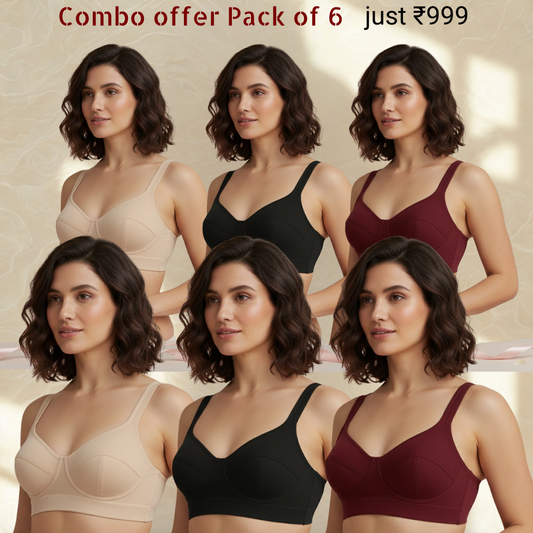 Nyvora SculptFit Non-Padded Sports Bra - Combo Pack of 6 (Black ,Maroon, Beige)