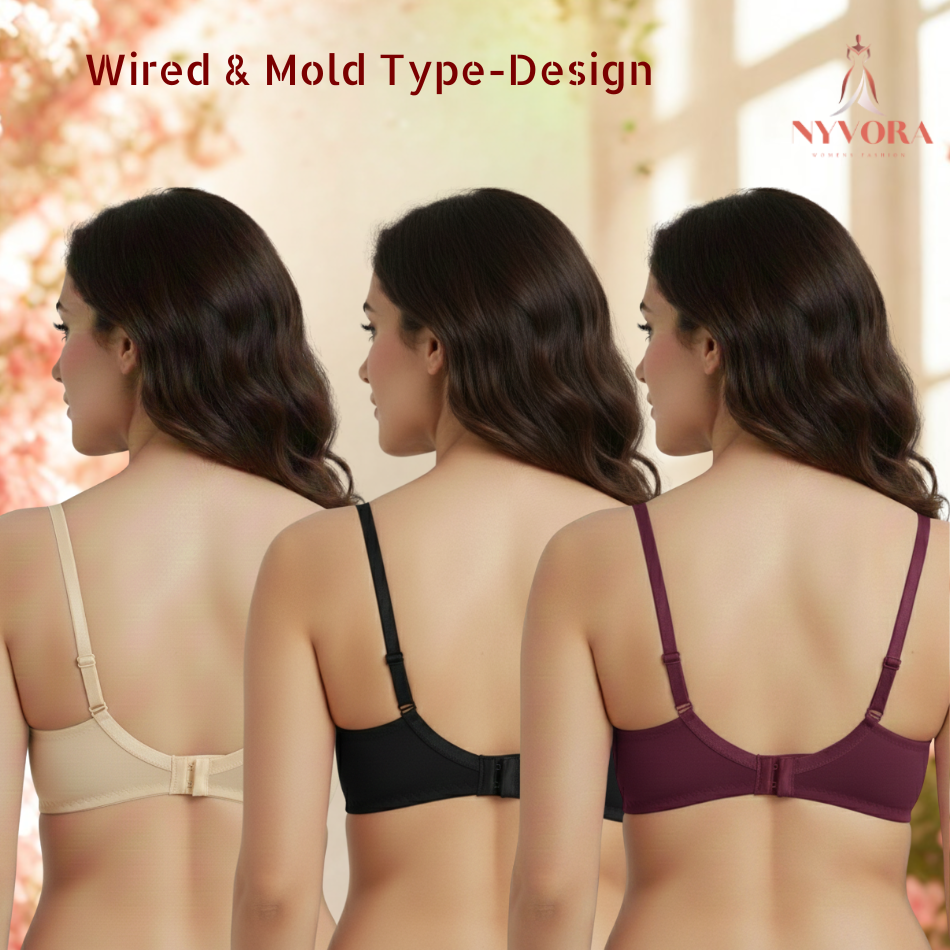 Nyvora ShapeEase Women’s Moulded Everyday Bra-Combo Pack Of 3
