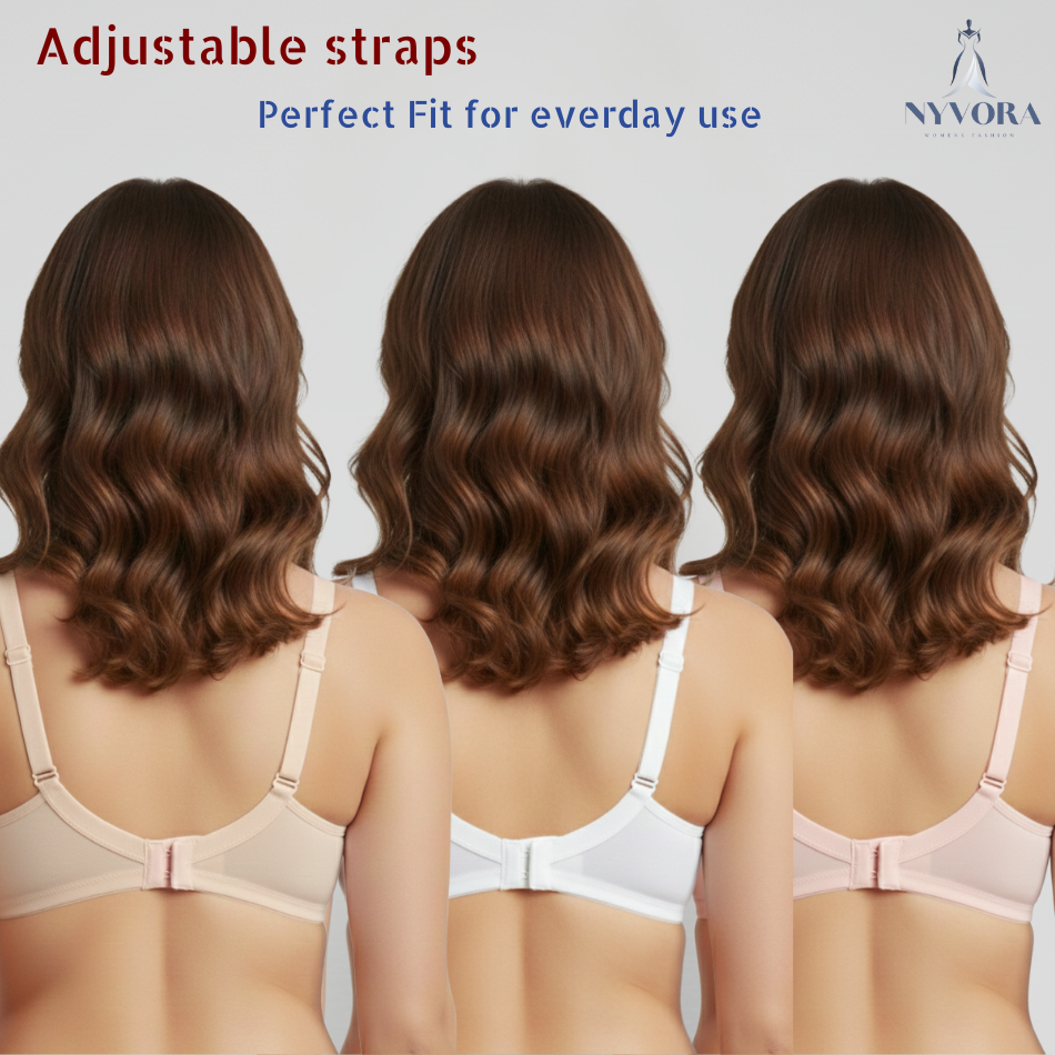 Nyvora ComfortFit Women’s Pure Cotton Everyday Bra-Combo Pack Of 3(Beige, Pink, White)