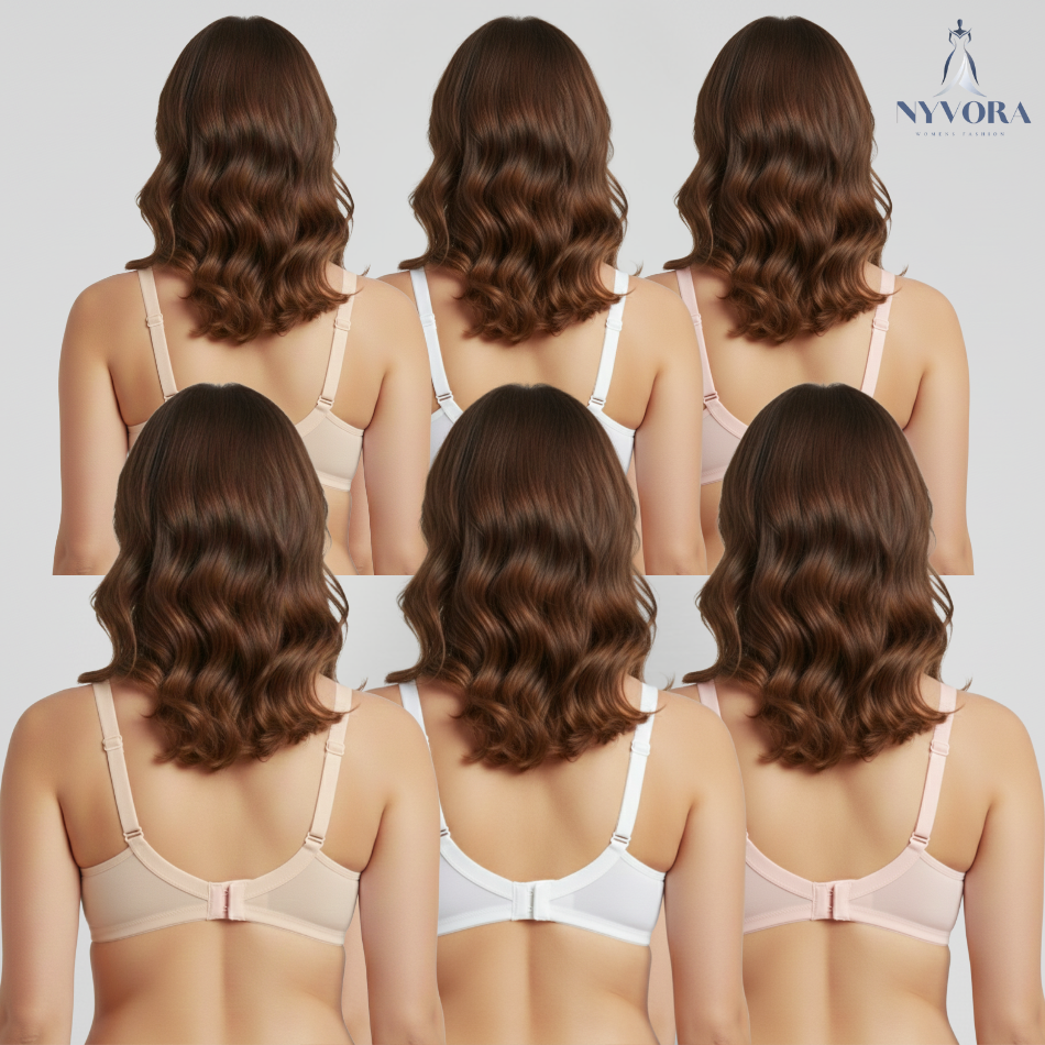 Nyvora ComfortFit Women’s Pure Cotton Everyday Bra-Combo Pack Of 6 (Beige, Pink, White)