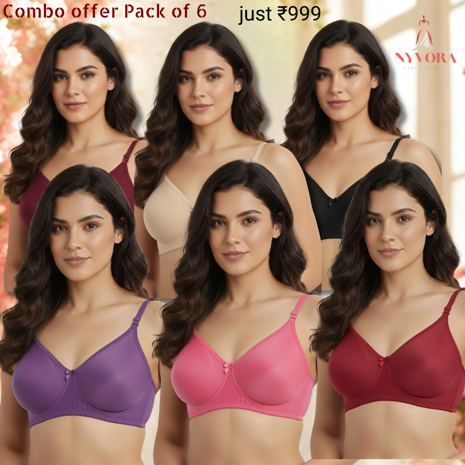 Nyvora ShapeEase Women’s Moulded Everyday Bra-Combo Pack Of 6