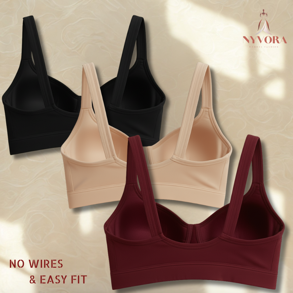 Nyvora SculptFit Non-Padded Sports Bra - Combo Pack of 3(Black,Maroon,Beige)