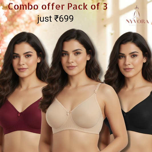 Nyvora ShapeEase Women’s Moulded Everyday Bra-Combo Pack Of 3